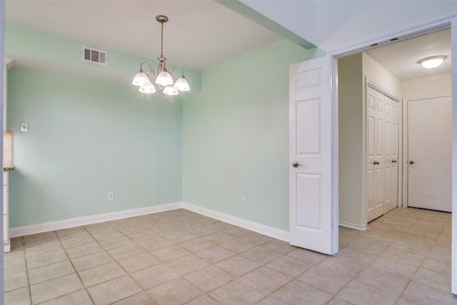 1112 Forest Creek St, Benbrook, TX 76126 - spare room featuring a chandelier, baseboards, and light tile patterned flooring