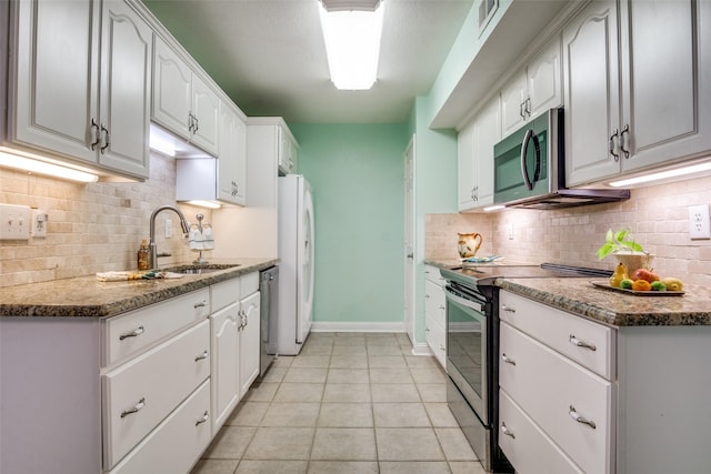 1112 Forest Creek St, Benbrook, TX 76126 - kitchen featuring appliances with stainless steel finishes, a sink, decorative backsplash, and white cabinetry