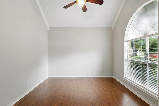 3812 Ridgemont Ln, Denton, TX 76210 - unfurnished room featuring crown molding, wood finished floors, a ceiling fan, and baseboards