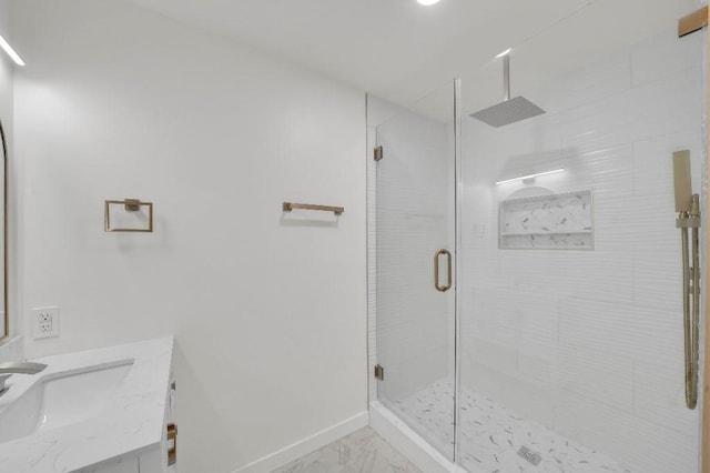 3008 Lindbergh Dr, Dallas, TX 75228 - full bath with marble finish flooring, a stall shower, and vanity