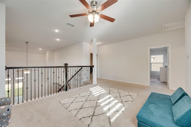 11578 Barcelona Ln, Frisco, TX 75035 - unfurnished room with attic access, a ceiling fan, carpet flooring, recessed lighting, and baseboards