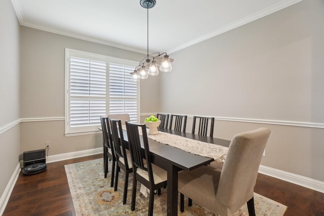 1300 Millers Creek Dr, Prosper, TX 75078 - dining space with baseboards, wood finished floors, and ornamental molding