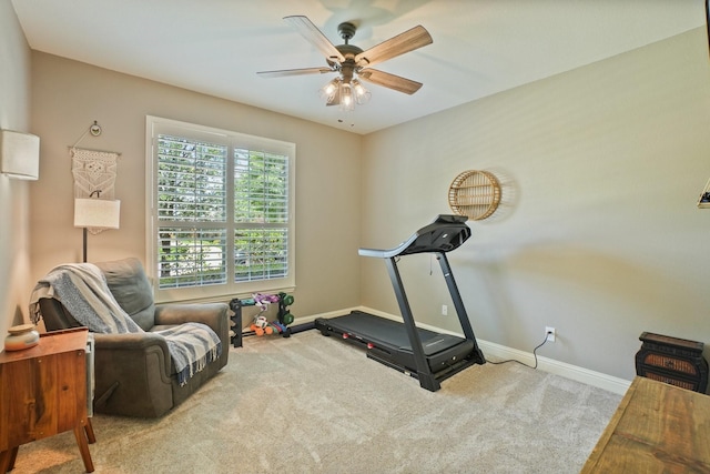 1300 Millers Creek Dr, Prosper, TX 75078 - exercise area with carpet flooring, baseboards, and a ceiling fan