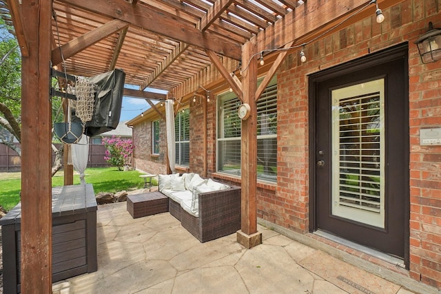 1300 Millers Creek Dr, Prosper, TX 75078 - view of patio featuring an outdoor living space and a pergola