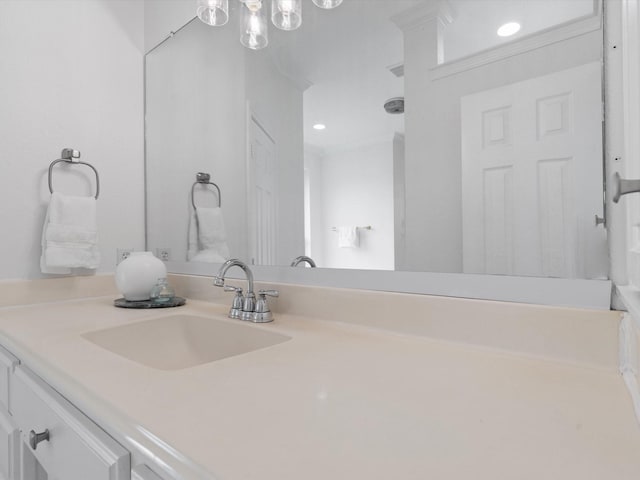 14130 Red Wood Cir S, Frisco, TX 75071 - bathroom featuring vanity, recessed lighting, and a chandelier
