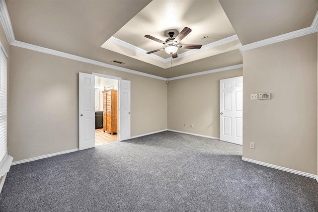 11 Enchanted Ct, Mansfield, TX 76063 - carpeted spare room featuring ceiling fan, a raised ceiling, ornamental molding, and baseboards