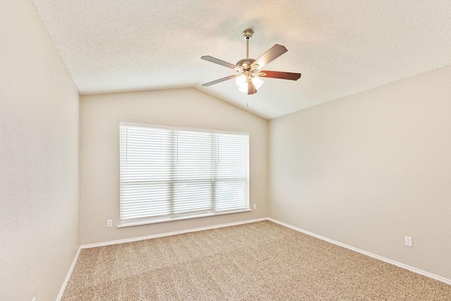 114 Juniper Dr, Arlington, TX 76018 - carpeted empty room featuring a ceiling fan, vaulted ceiling, a textured ceiling, and baseboards