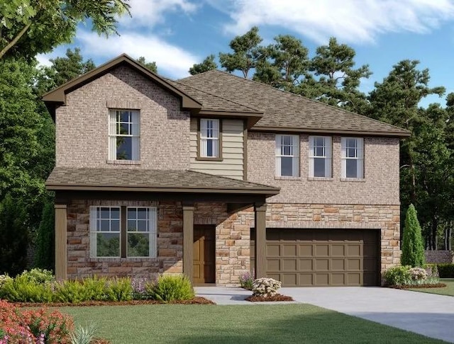 713 Roanoke, Princeton, TX 75407 - view of front of home with stone siding, an attached garage, driveway, and a front yard