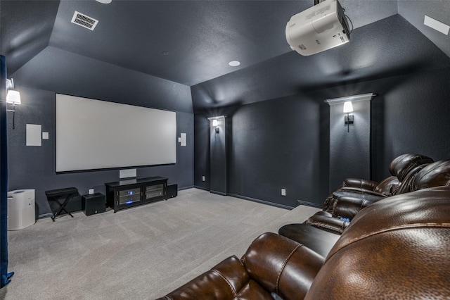 15186 Crape Myrtle Rd, Frisco, TX 75035 - home theater room with carpet floors, vaulted ceiling, and baseboards