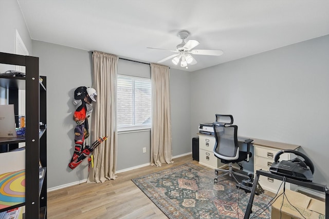 216 Hilltop Dr, Justin, TX 76247 - home office with ceiling fan, light wood finished floors, and baseboards