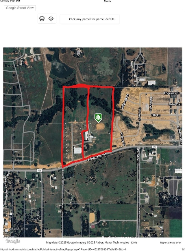 1019 Springhill Rd, Aubrey, TX 76227 - map / location featuring property parcel outlined
