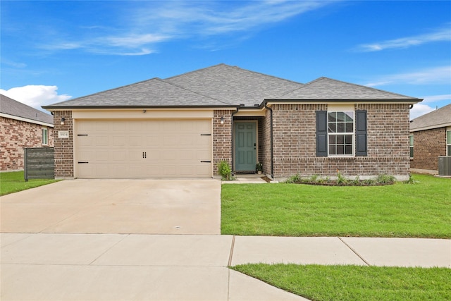 9104 Lookout Pt, Fort Worth, TX 76179 - ranch-style home featuring brick siding, a garage, concrete driveway, a front yard, and a shingled roof