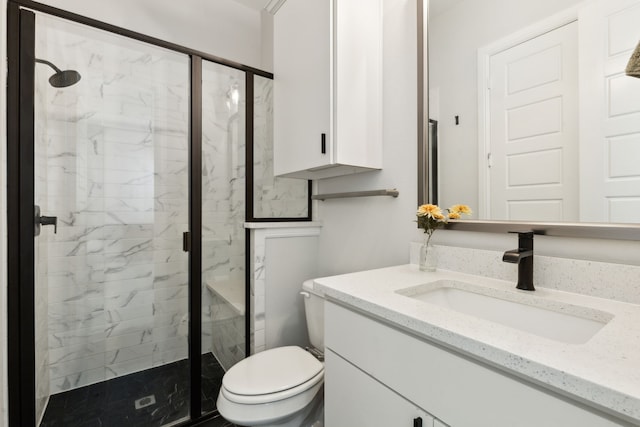 12469 Diamond Creek Dr, Frisco, TX 75035 - bathroom with vanity, a marble finish shower, and toilet