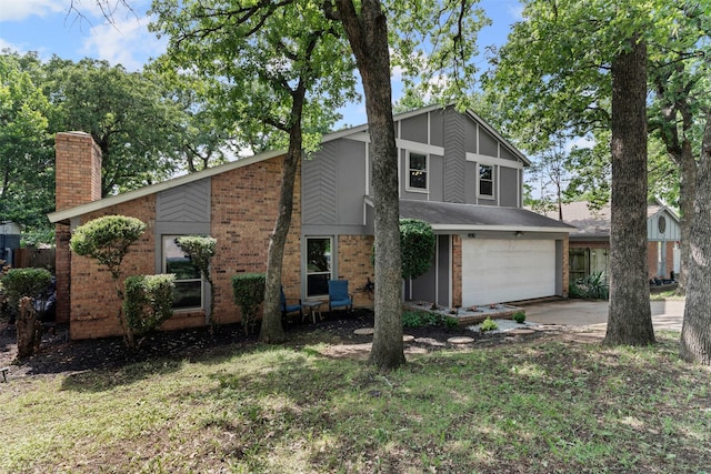 4910 Crest Dr, Arlington, TX 76017 - mid-century home featuring brick siding, an attached garage, a chimney, driveway, and a front yard
