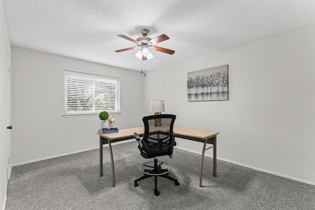 4910 Crest Dr, Arlington, TX 76017 - office with a ceiling fan, carpet, a textured ceiling, and baseboards