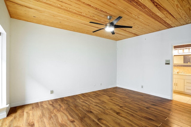 6853 Anglebluff Cir, Dallas, TX 75248 - unfurnished room with wood ceiling, a ceiling fan, wood finished floors, and a sink