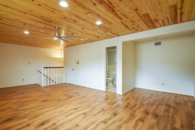 6853 Anglebluff Cir, Dallas, TX 75248 - unfurnished room with a ceiling fan, wood finished floors, wood ceiling, and recessed lighting