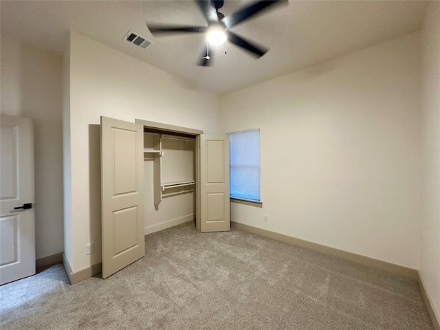 400 N Kenny Dr, West Tawakoni, TX 75474 - unfurnished bedroom featuring light colored carpet, a closet, baseboards, and ceiling fan