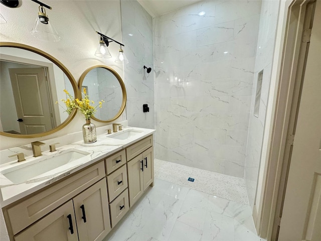 400 N Kenny Dr, West Tawakoni, TX 75474 - full bath featuring marble finish floors, double vanity, and a marble finish shower