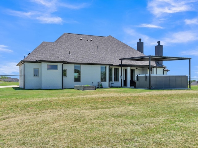 3025 Infinity Dr, Weatherford, TX 76087 - back of property featuring a chimney, roof with shingles, a yard, and brick siding