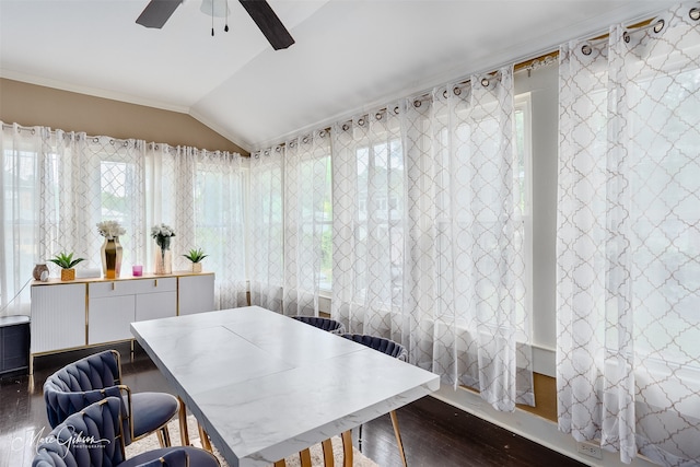 530 Kirby Pl, Shreveport, LA 71104 - office area featuring a ceiling fan, dark wood finished floors, plenty of natural light, lofted ceiling, and ornamental molding