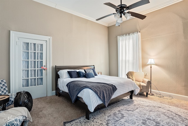 530 Kirby Pl, Shreveport, LA 71104 - carpeted bedroom with crown molding, baseboards, and ceiling fan