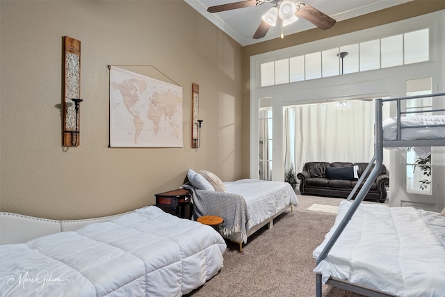 530 Kirby Pl, Shreveport, LA 71104 - bedroom featuring carpet flooring, ornamental molding, and a ceiling fan
