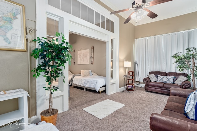 530 Kirby Pl, Shreveport, LA 71104 - bedroom with ornamental molding, carpet flooring, and ceiling fan