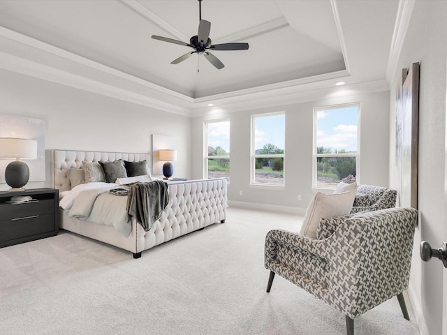 213 Martin Dr, Granbury, TX 76049 - bedroom with a tray ceiling, light carpet, ornamental molding, baseboards, and recessed lighting