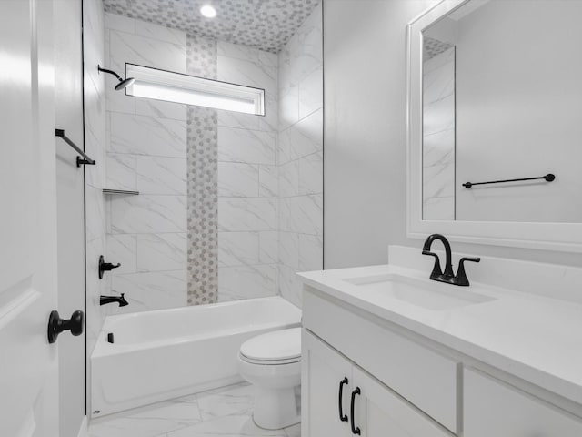 213 Martin Dr, Granbury, TX 76049 - full bathroom featuring vanity, marble finish floors,  shower combination, and toilet