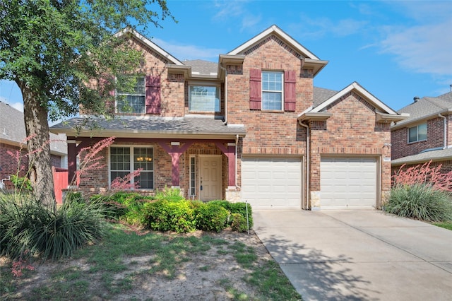 9004 Mcfarland Way, Fort Worth, TX 76244 - traditional-style house featuring concrete driveway, brick siding, an attached garage, and a shingled roof