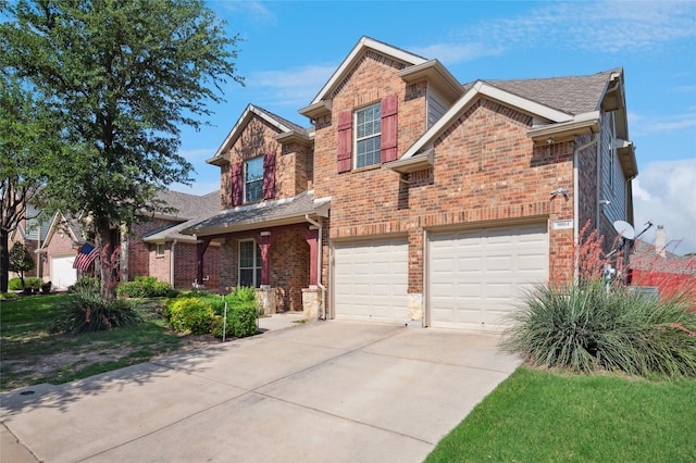 9004 Mcfarland Way, Fort Worth, TX 76244 - traditional-style home with concrete driveway, brick siding, an attached garage, and a shingled roof