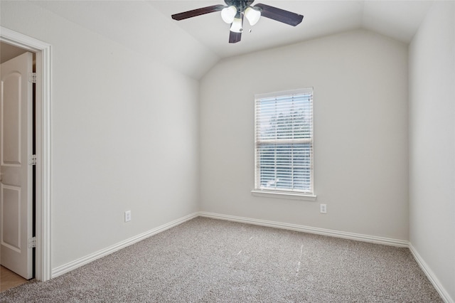 9004 Mcfarland Way, Fort Worth, TX 76244 - spare room with a ceiling fan, lofted ceiling, light carpet, and baseboards