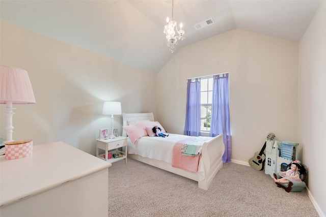 1036 Knoxbridge Rd, Forney, TX 75126 - bedroom with vaulted ceiling, carpet floors, and a chandelier