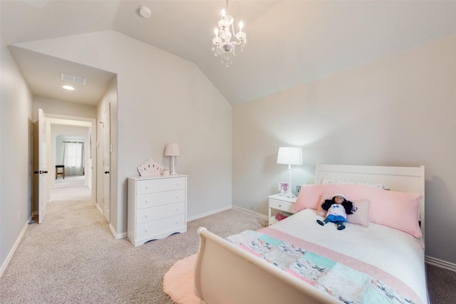 1036 Knoxbridge Rd, Forney, TX 75126 - bedroom featuring carpet flooring, vaulted ceiling, and a chandelier