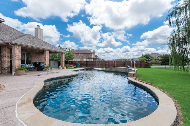 1036 Knoxbridge Rd, Forney, TX 75126 - view of pool with a hot tub, a fenced backyard, a patio, and an outdoor living space