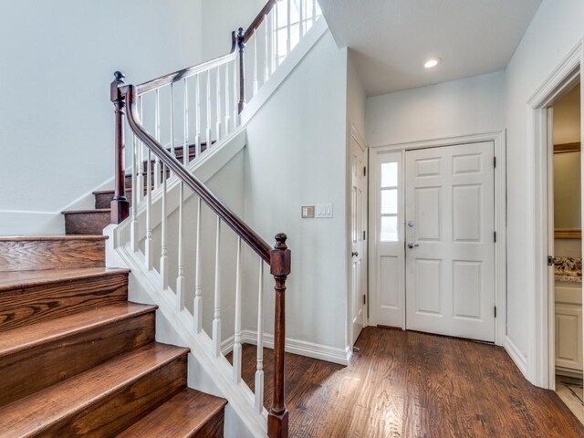 4713 N O Connor Ct, Irving, TX 75062 - foyer featuring dark wood finished floors, stairs, recessed lighting, and baseboards