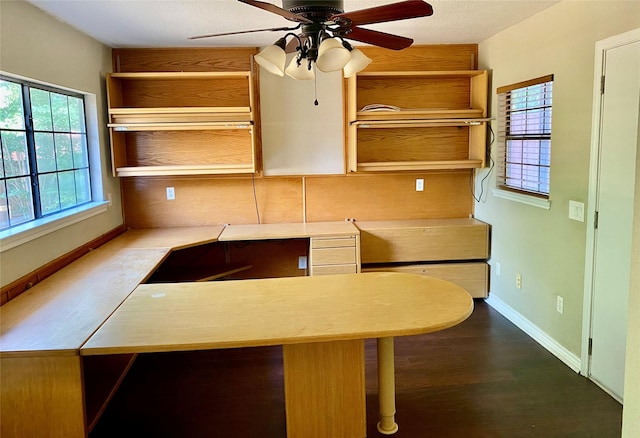 2512 Lawndale Dr, Plano, TX 75023 - kitchen featuring a ceiling fan, baseboards, and wood finished floors