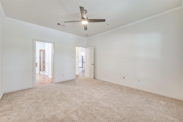 393 Bluebird Ln, Fairview, TX 75069 - unfurnished bedroom with light colored carpet, ornamental molding, baseboards, and ceiling fan