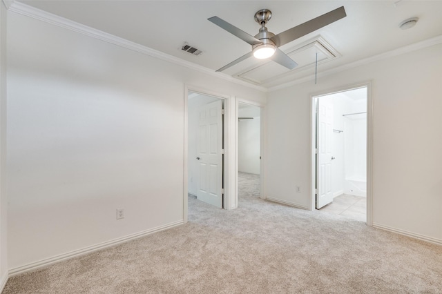 393 Bluebird Ln, Fairview, TX 75069 - unfurnished room featuring attic access, carpet flooring, ornamental molding, baseboards, and a ceiling fan
