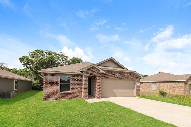 471 Bobbie St, Mabank, TX 75147 - single story home with brick siding, cooling unit, concrete driveway, a garage, and a front yard
