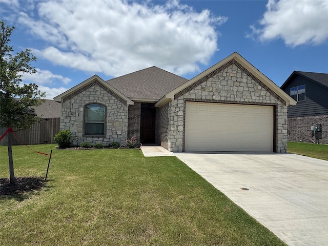 1317 Oleander Dr, Tolar, TX 76476 - french provincial home with an attached garage, concrete driveway, stone siding, and a shingled roof