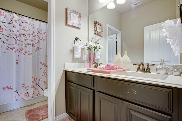 371 Ash Brook Ln, Sunnyvale, TX 75182 - bathroom featuring double vanity, tile patterned floors, toilet, and shower / bath combination with curtain