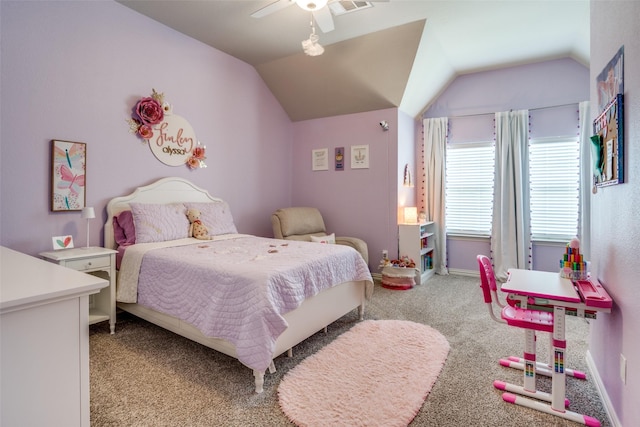 1225 Horsemint Dr, Little Elm, TX 75068 - carpeted bedroom featuring lofted ceiling and ceiling fan