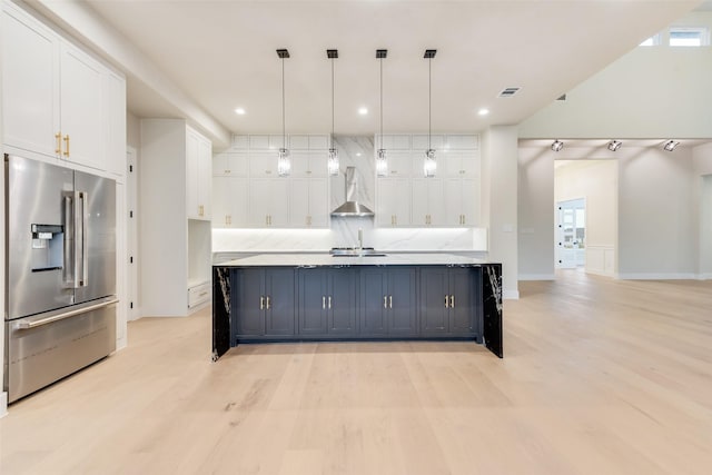 1700 Hamilton Ln, Northlake, TX 76247 - kitchen featuring high end fridge, white cabinets, light wood-style floors, a sink, and recessed lighting