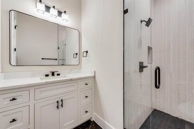 1700 Hamilton Ln, Northlake, TX 76247 - bathroom featuring a shower stall, vanity, and baseboards