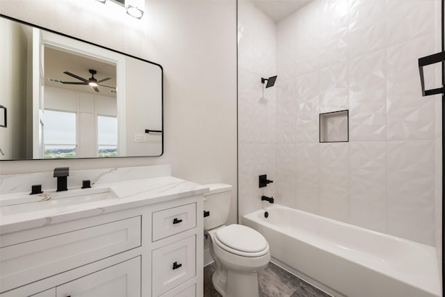 1700 Hamilton Ln, Northlake, TX 76247 - bathroom featuring vanity, toilet, shower / tub combination, and a ceiling fan