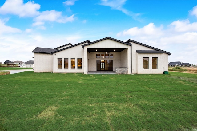 1700 Hamilton Ln, Northlake, TX 76247 - back of property featuring a lawn, ceiling fan, and french doors