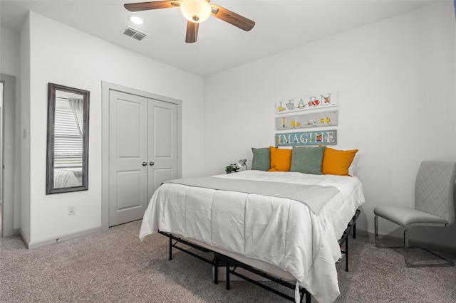 12947 Cabana Dr, Frisco, TX 75035 - bedroom featuring carpet flooring, a closet, and a ceiling fan