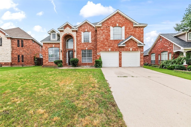 4204 Tiffany Trl, Grand Prairie, TX 75052 - traditional home featuring a garage, brick siding, driveway, and a front yard
